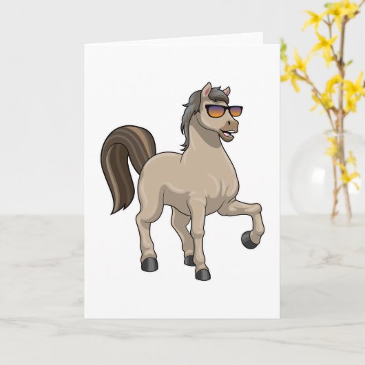 Carte Cheval avec lunettes de soleil (Fleur jaune)