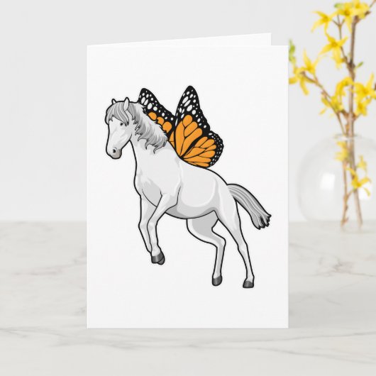 Carte Cheval avec Papillon (Fleur jaune)