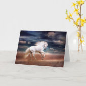 Carte Cheval blanc au coucher du soleil sur la plage Car (Fleur jaune)
