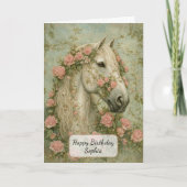 Carte Cheval blanc avec des roses (Devant)