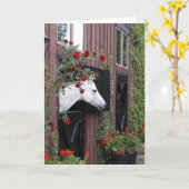 Carte Cheval blanc avec des roses (Fleur jaune)