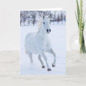 Carte Cheval blanc courant dans la neige (Devant)