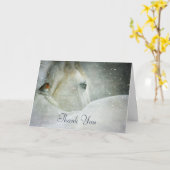 Carte Cheval Blanc & Oiseau dans une chute de neige hive (Fleur jaune)