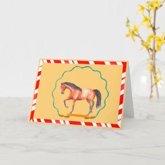 Carte Cheval cabré avec rubans Noël