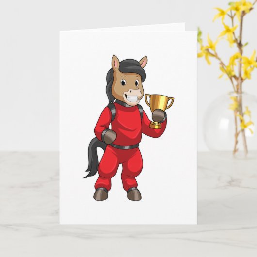 Carte Cheval champion avec trophée (Fleur jaune)