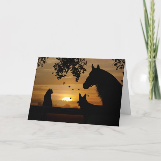 Carte Cheval Chien Chat Oiseaux Vide (Devant)