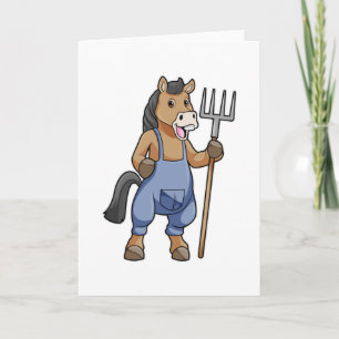 Carte Cheval comme agriculteur avec râteau