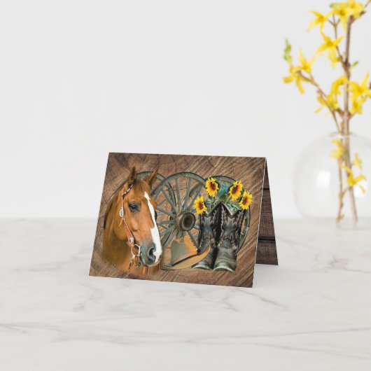 Carte Cheval Cowboy Boots Wagon Wheels Sunflowers Wester (Fleur jaune)