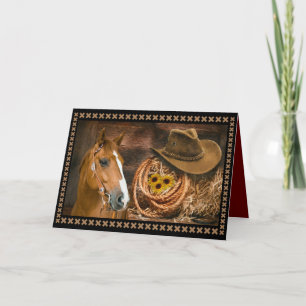 Carte Cheval Cowboy Casquette Lasso Western Sunflowers