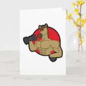 Carte Cheval culturiste avec haltère (Fleur jaune)