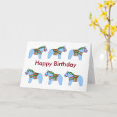 Carte Cheval Dala Bleu Anniversaire (Fleur jaune)