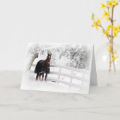 Carte Cheval dans le pâturage neigeux (Fleur jaune)