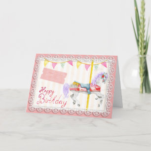 Carte Cheval de carrousel (rose) Anniversaire