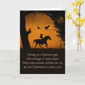 Carte Cheval de Chat Noir Sorcière Corbeau Corbeau Joyeu (Fleur jaune)