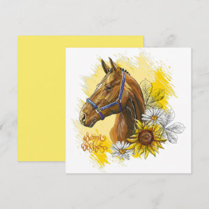Carte Cheval de dessin à la main avec plantes et fleurs
