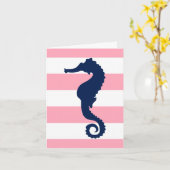 Carte Cheval de la mer bleue sur des rayures roses (Fleur jaune)