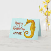 Carte Cheval de mer personnalisé Joyeux anniversaire (Fleur jaune)