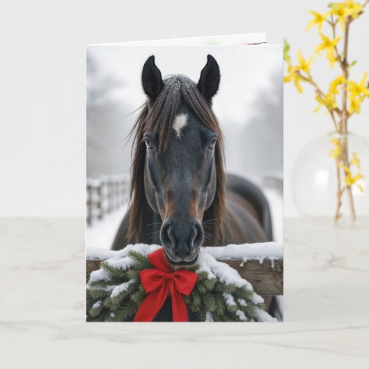 Carte Cheval de Noël (Fleur jaune)