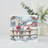 Carte Cheval de Noël blanc et agriculture cardinale (Debout devant)