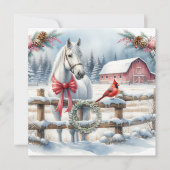 Carte Cheval de Noël blanc et agriculture cardinale (Devant)