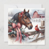 Carte Cheval de Noël Brown et Cardinal Personnalisé (Devant)