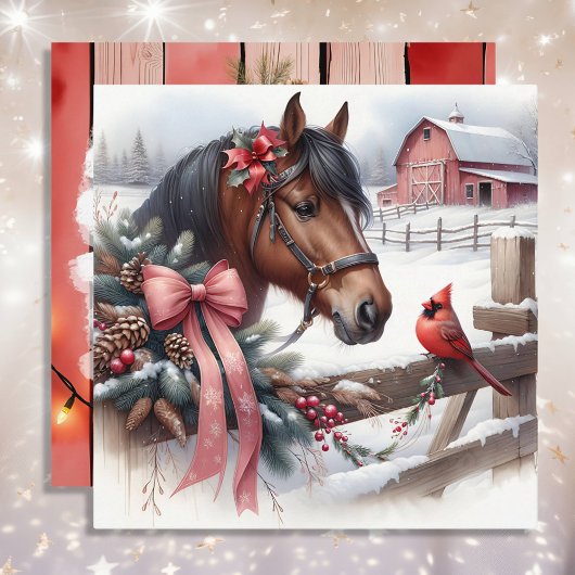 Carte Cheval de Noël Brown et Cardinal Personnalisé