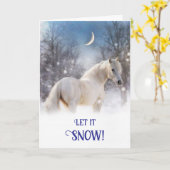 Carte Cheval de Noël dans la belle lune de neige (Fleur jaune)