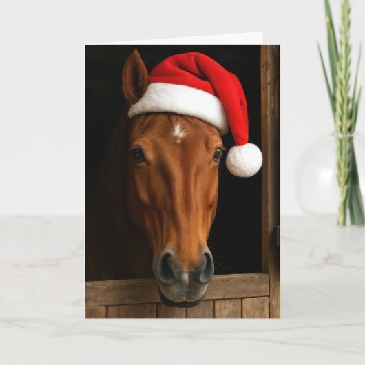 Carte Cheval de Noël dans la fenêtre de l'écurie (Devant)