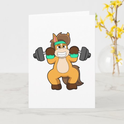 Carte Cheval en Bodybuilder avec Barbell (Fleur jaune)