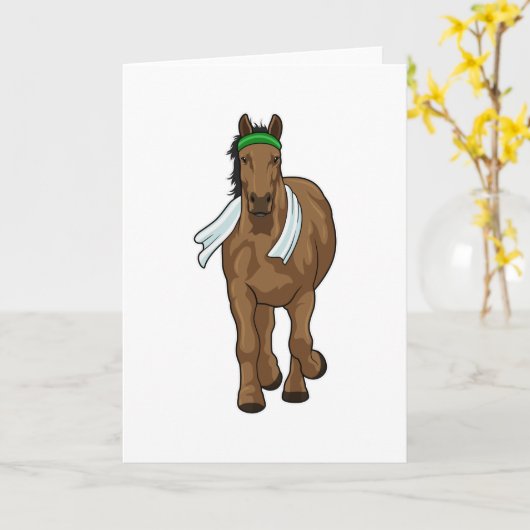 Carte Cheval en coureur avec serviette (Fleur jaune)