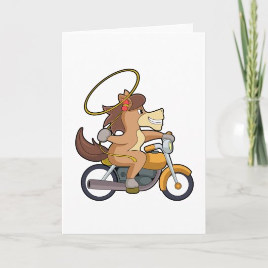 Carte Cheval en cow-boy avec Lasso et moto (Devant)