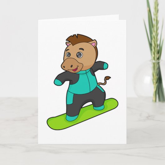 Carte Cheval en tant que snowboardeur avec snowboard (Devant)