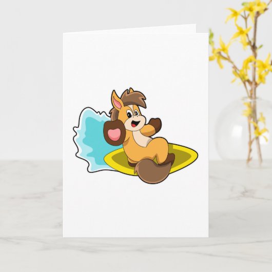 Carte Cheval en tant que surfeur avec planche de surf (Fleur jaune)