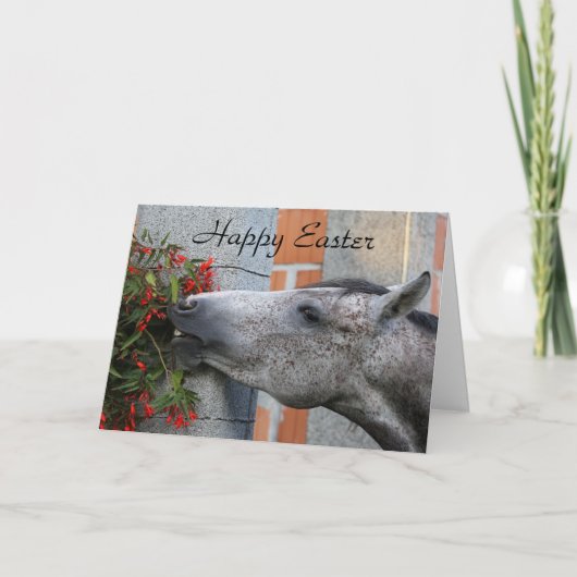 Carte Cheval et fleurs Joyeuses Pâques (Devant)