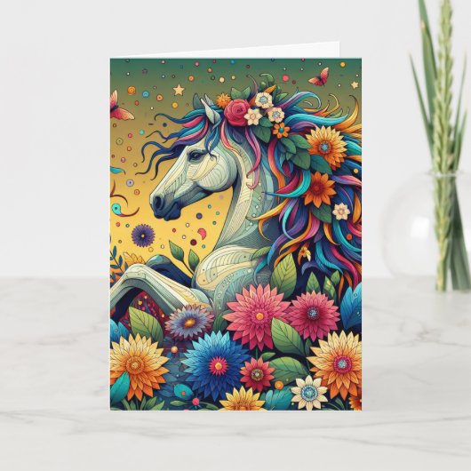 Carte Cheval et Fleurs Whimsical Personnalisé Anniversai (Devant)