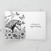 Carte Cheval et Fleurs Whimsical Personnalisé Anniversai (Intérieur)
