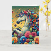 Carte Cheval et Fleurs Whimsical Personnalisé Anniversai (Fleur jaune)
