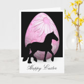 Carte Cheval et oeuf rose Joyeuses Pâques de silhouette (Fleur jaune)