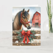 Carte Cheval Festif et Red Rustic Grange Noël (Devant)