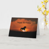 Carte Cheval Joyeux Anniversaire au coucher du soleil (Fleur jaune)