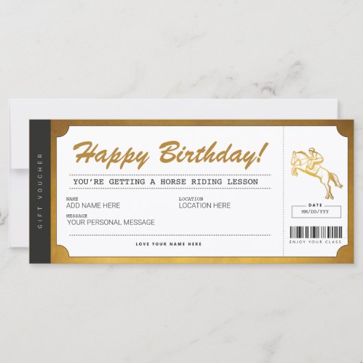 Carte Cheval Leçons d'équitation Gold Billet cadeau (Devant)