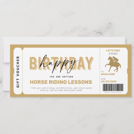 Carte Cheval Leçons d'équitation Gold Billet cadeau (Devant)