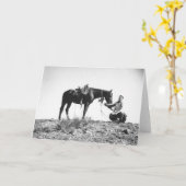 Carte Cheval mangeant d'un casquette de cowboy (Fleur jaune)