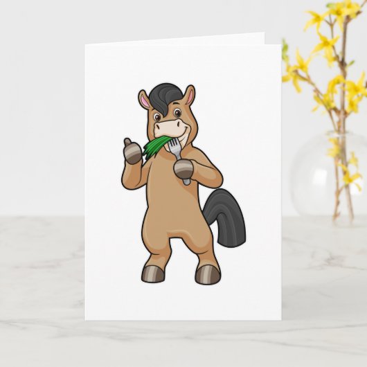 Carte Cheval mangeant végétalien (Fleur jaune)