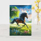 Carte Cheval Mustang Joyeux anniversaire (Fleur jaune)