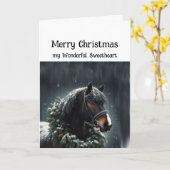 Carte Cheval Noir de Noël Merveilleux amour (Fleur jaune)