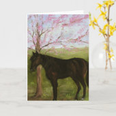 Carte Cheval noir et Cherry Tree (Fleur jaune)