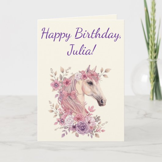 Carte Cheval personnalisable Pretty Ponies et Petals (Devant)