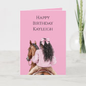 Carte Cheval rose Bow Brown Cheval noir Cheveux fille An (Devant)