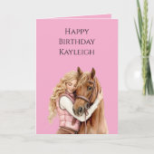 Carte Cheval rose Brown Cheval Blond Cheveux fille Anniv (Devant)